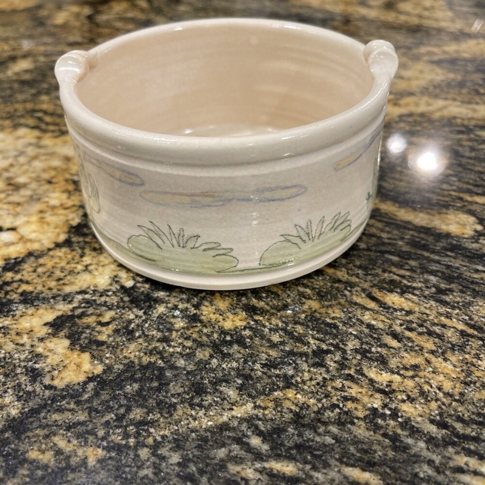 Vtg Handcrafted Lynn Gray Signed‎ Art Pottery Desert Cactus Bowl Rim Pinch Deco